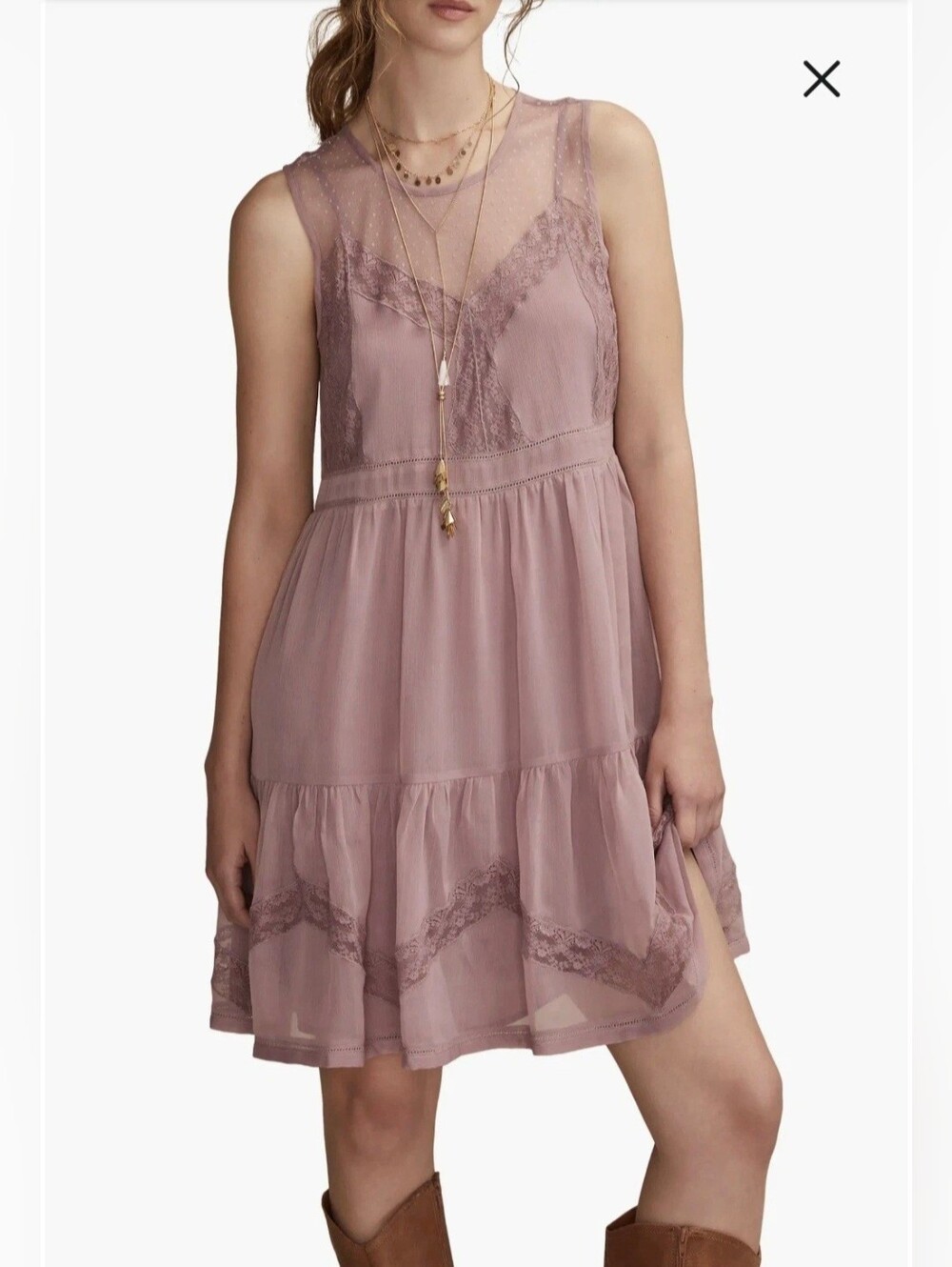NEW Lucky Brand Illusion Lace Detail Mauve Minidress Sz S & L
